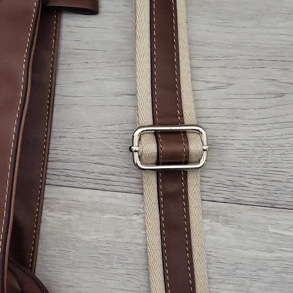 Chaps‎ Pink Brown Woven Faux Leather Multi Pocket Crossbody Bag - Picture 12 of 16